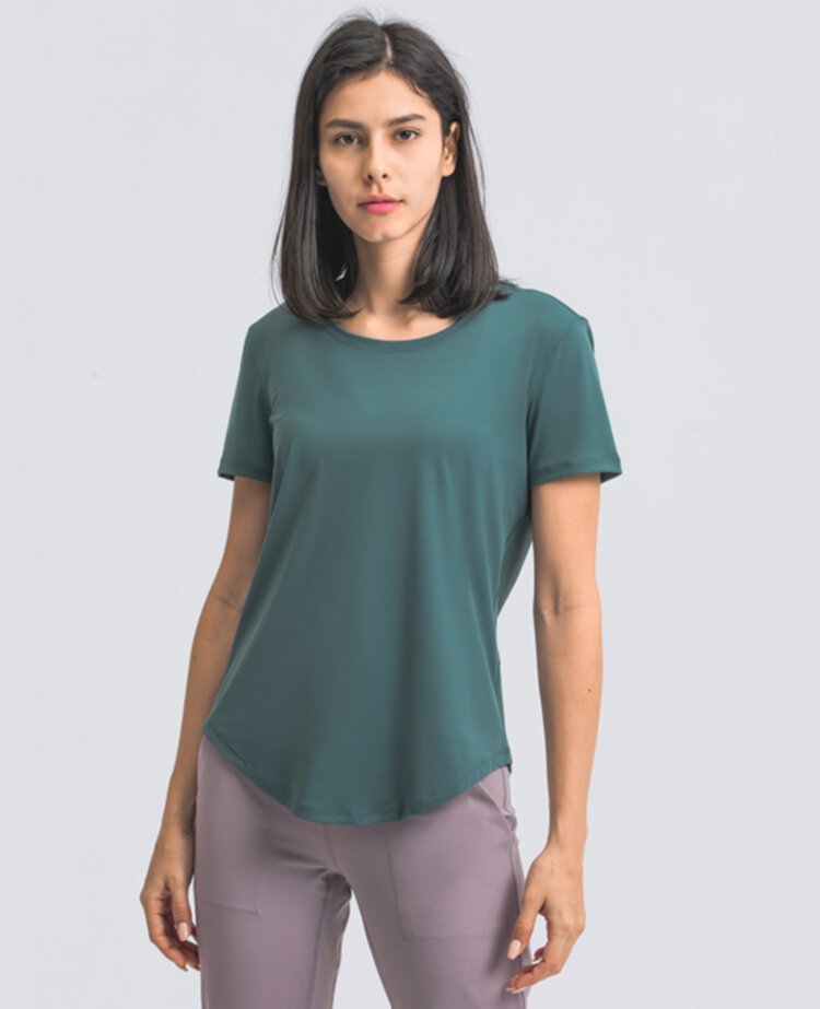 Solid slim round neck sports short sleeve tops